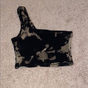 Acid wash one shoulder crop top